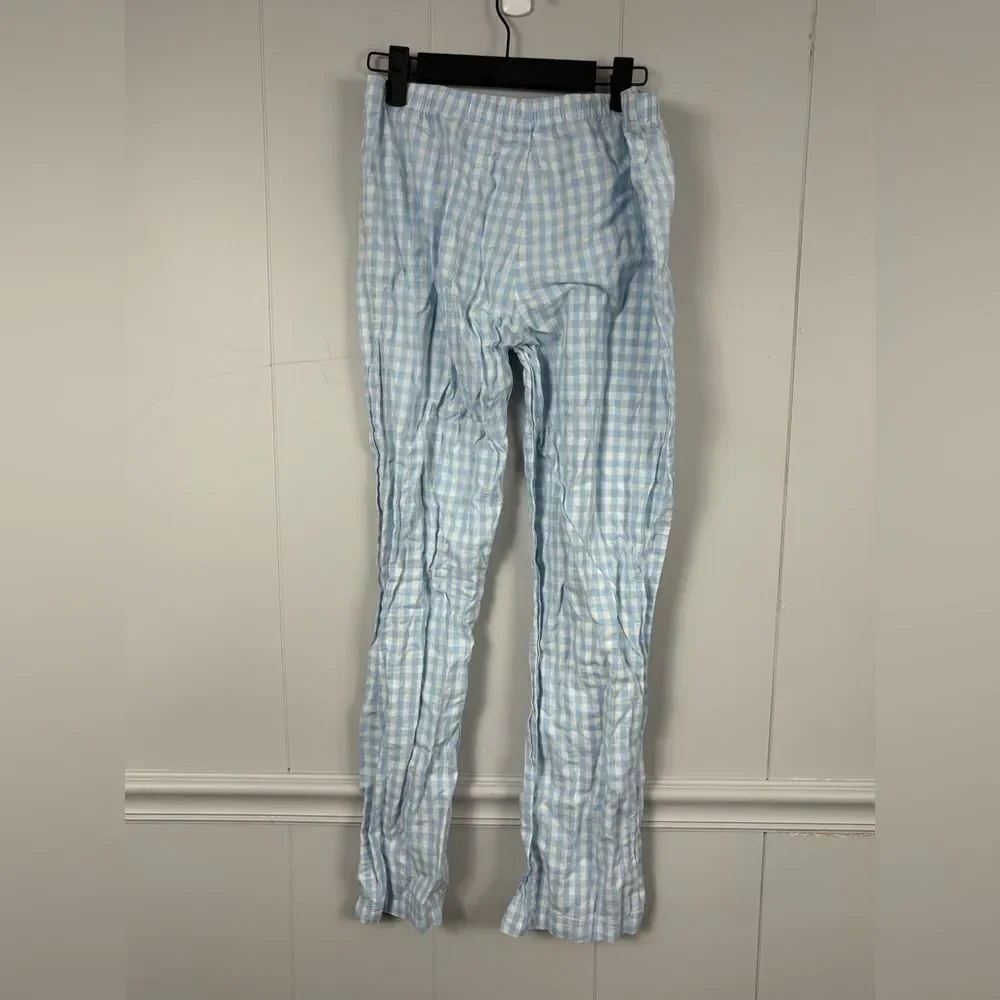 Love by Gap Blue White Gingham Button Down Pajama Bottoms Small Plaid Loungewear